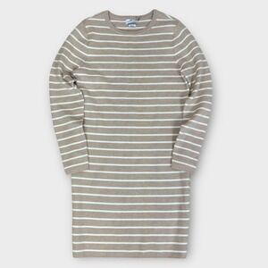 Vineyard Vines Merino Wool Striped Sweater Dress Women's Medium Tan and White